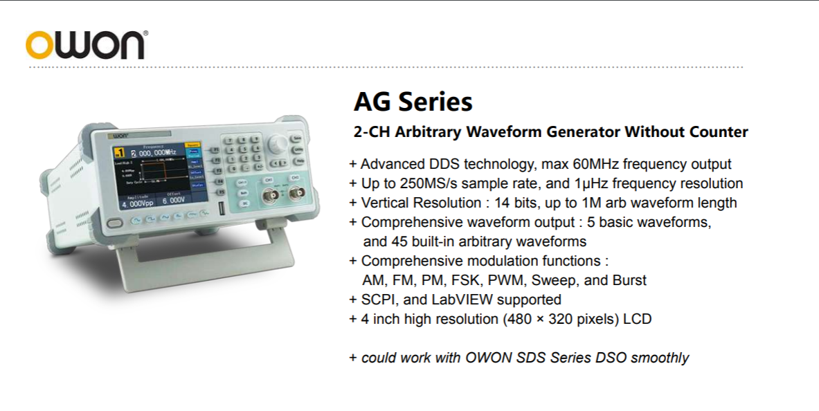 AG Series 2-CH Arbitrary Waveform Generator Without Counter