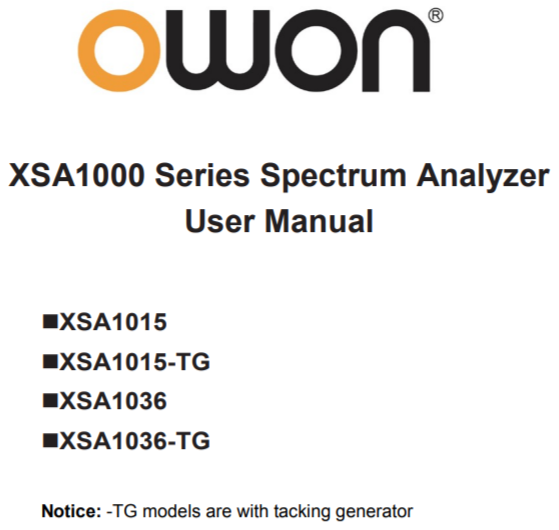 XSA1000 Series Spectrum Analyzer User Manual